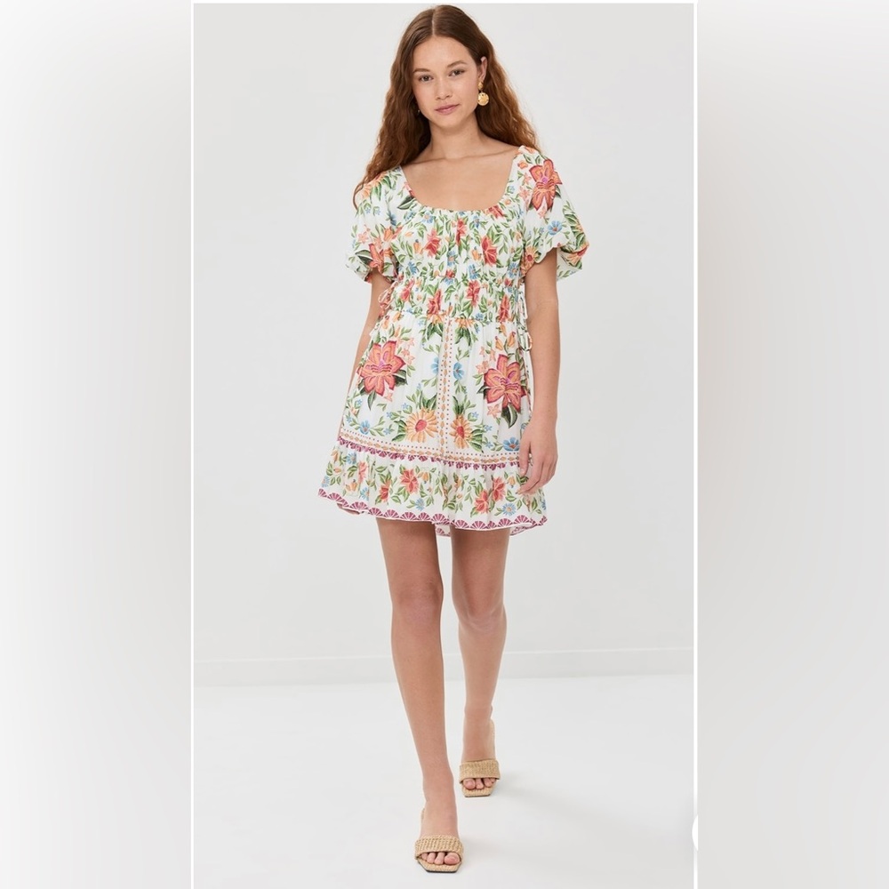 Farm Rio Off-White Bloom Garden Euroflax Premium Linen Mini Dress NWT Size XS